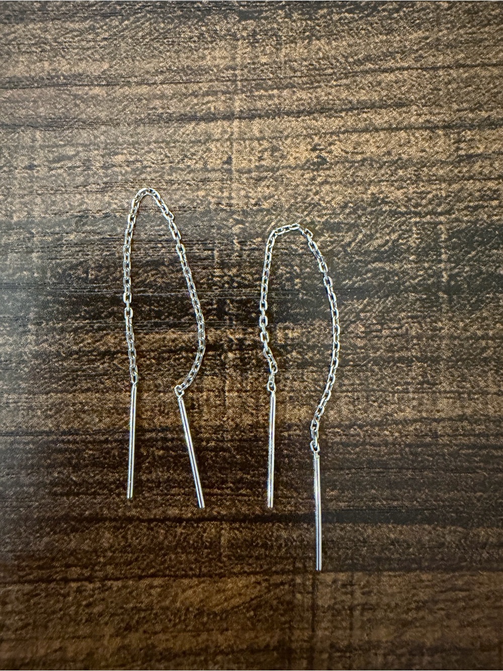 Solid platinum pt950 line ear threaders chain earrings fine minimalist